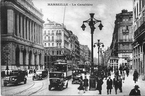 old postcard with view of La canebiÃ¨re, France, Marseille