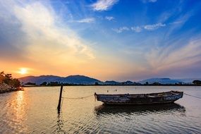 boat at sea in Vietnam, evening