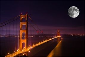 Golden Gate Bridge and full moon