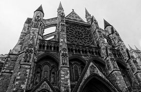 black and white photo of a medieval cathedral