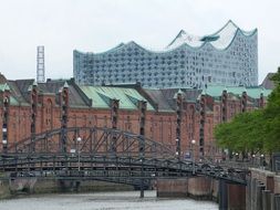 cityscape of bridge over a channel in hamburg