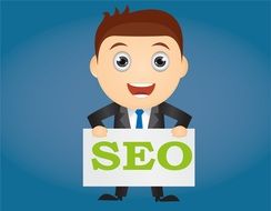 Seo Abbreviation drawing with the guy at blue background