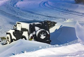 black car stays in snow at road