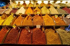 variety of colorful spices on the market