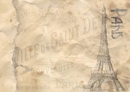 Black and white drawing of the Eiffel Tower on the paper clipart