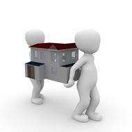 figures of people carrying a house as 3d illustration