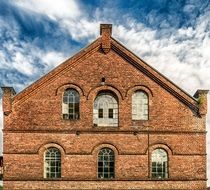 old red brick building, Facade with arched windows