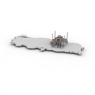Sophia Church in Istanbul on map of turkey, render