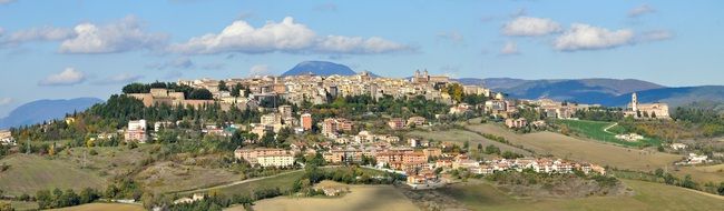 City panorama of Macerata on a hill, Italy