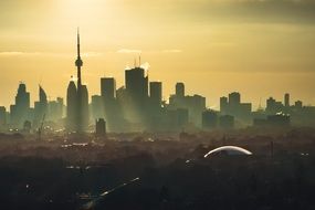 panorama of the modern city in the haze