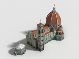 clipart of model of Cathedral of Saint Mary of the Flower, buildings at white background