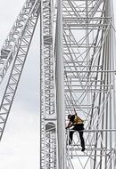 man on a metal structure