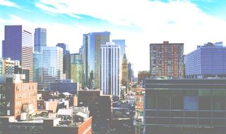 panorama of modern denver in the haze