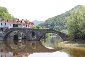 pond with a bridge