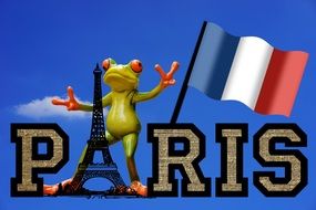 travel frog hugging an Eiffel tower