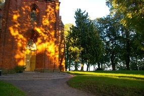 landscape of church in the sunset light