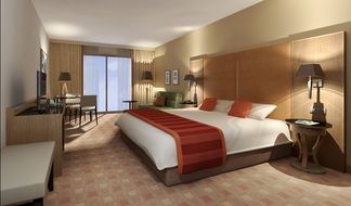 visualization of the interior of the hotel room