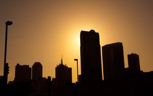 city skyscrapers at the sunset