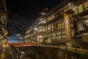 panorama of bridge and night street in Japan