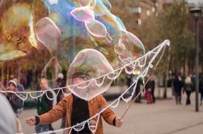 soap bubbles on the street show