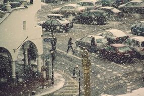 street in city at snowy weather