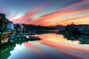 sunset over the picturesque harbor