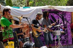 Band with musical instruments on the concert