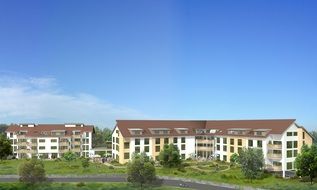 apartment house on a background of blue sky
