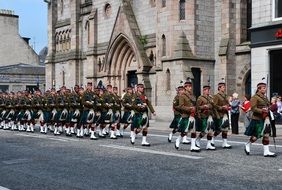 young soldiers in kilts on parade, uk, Scotland, Aberdeen