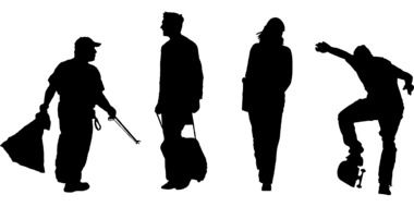 black silhouettes of working people