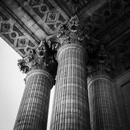black and white photo of marble columns in France