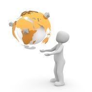 man holding a globe in his hands as a 3d model