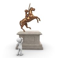 clipart of man stands near a bronze statue