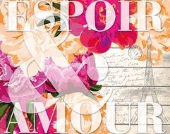 Vintage collage with flowers, postal stamp, hand writing and flowers