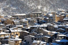 panorama of the city in Scanno in winter