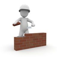 builder near the wall on a white background