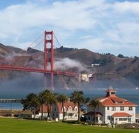 distant view of the Golden Gate Bridge in the haze