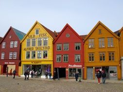 old bright houses side by side, Norway, Bergen