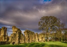 storm clouds over the ruins of ancient abbey