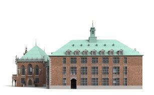 Town Hall with brown walls on a white background as a 3d drawing