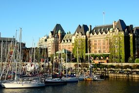 Panoramic view of the inner harbor at a hotel in British Columbia