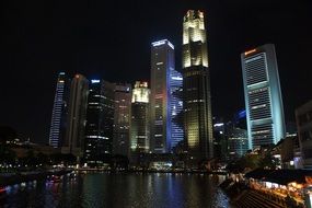 Skyline of night downtown, Singapore