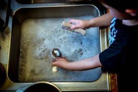 washing dishes in the sink