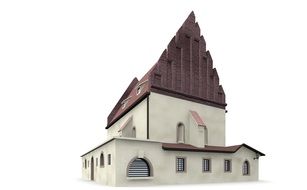 old-new synagogue with white walls and brown roof