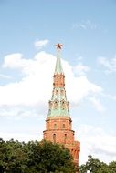 distant view of the Kremlin among green trees