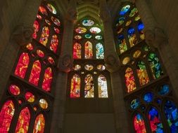 stained glass windows of Sagrada Familia cathedral in Barcelona