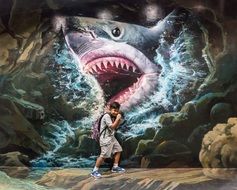 Boy on a background of graffiti on a wall in Thailand