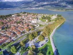 top view of the city by the lake