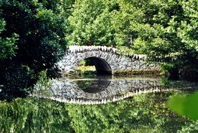 stone Bridge with Reflectionon calm water in park