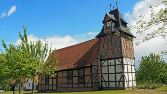 Old church, timber framed truss building